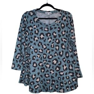 Leopard Print Blue and Black Women's Top by Green Envelope Size 1X